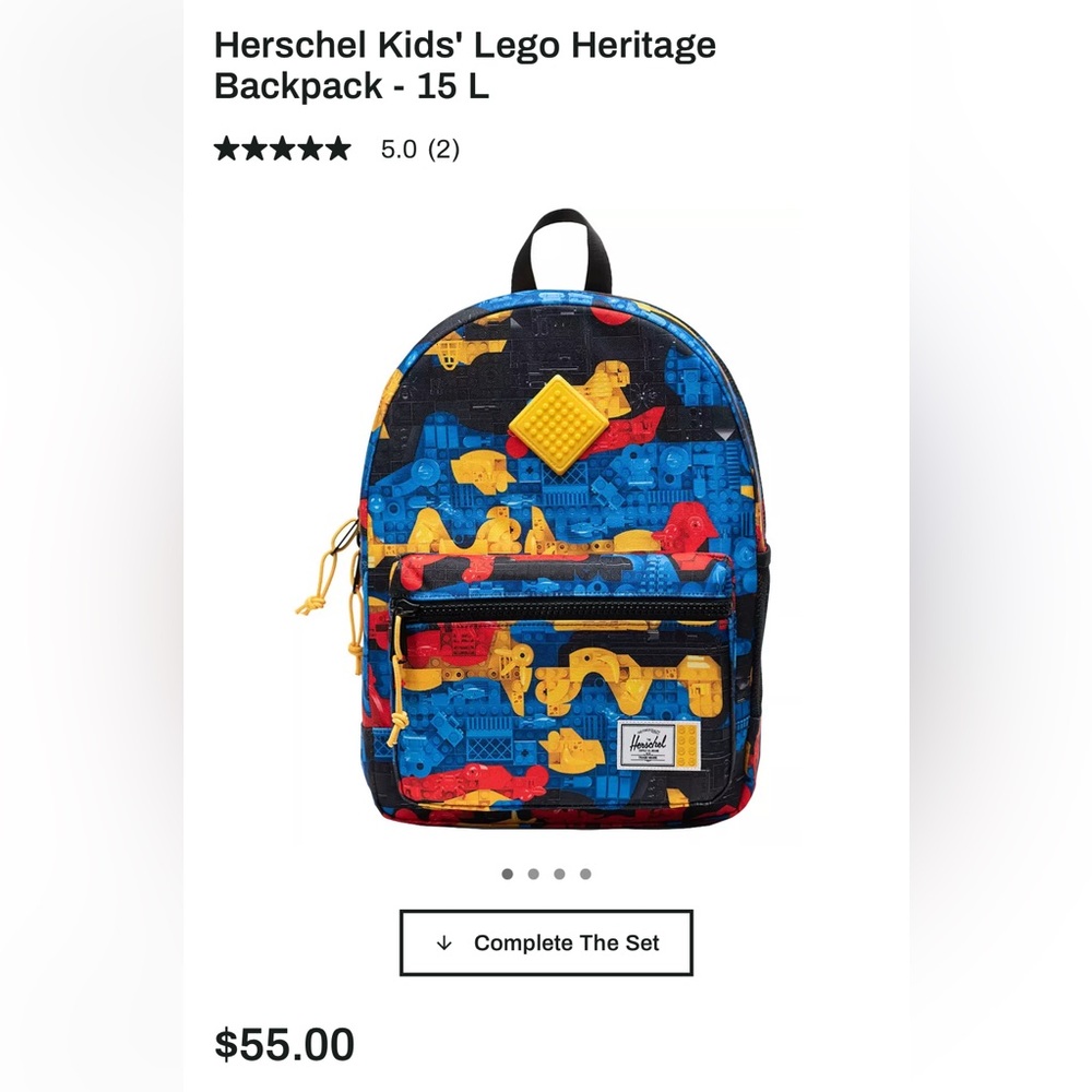 LEGO Herschel Heritage Kids Backpack Scavenger Hunt Bricks, like new